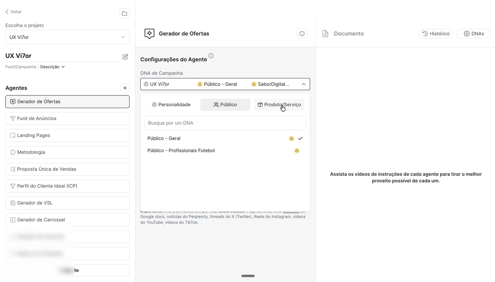 arOS 1.0 project screen with a list of agents and DNA selection