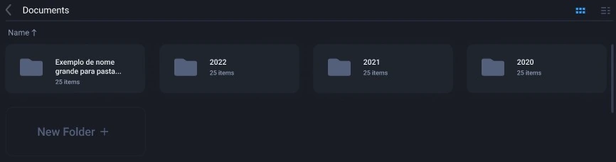 Documents level with folders and a New Folder cell