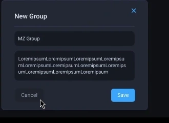 New group window with name and description fields