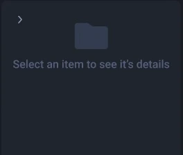 Details panel empty state asking to select an item
